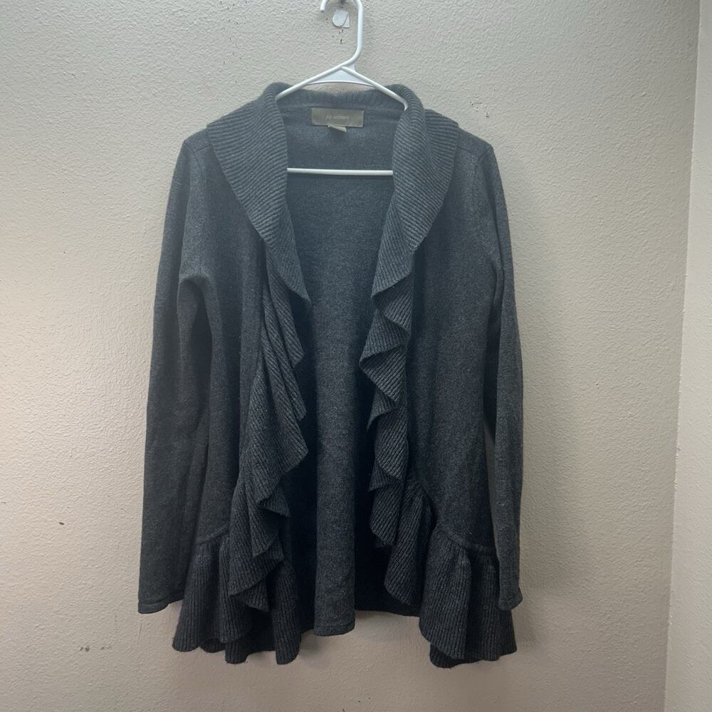 Ply Cashmere Ruffle Open Cardigan Sweater XS 100% Cashmere Quiet Luxury‎ Y2K